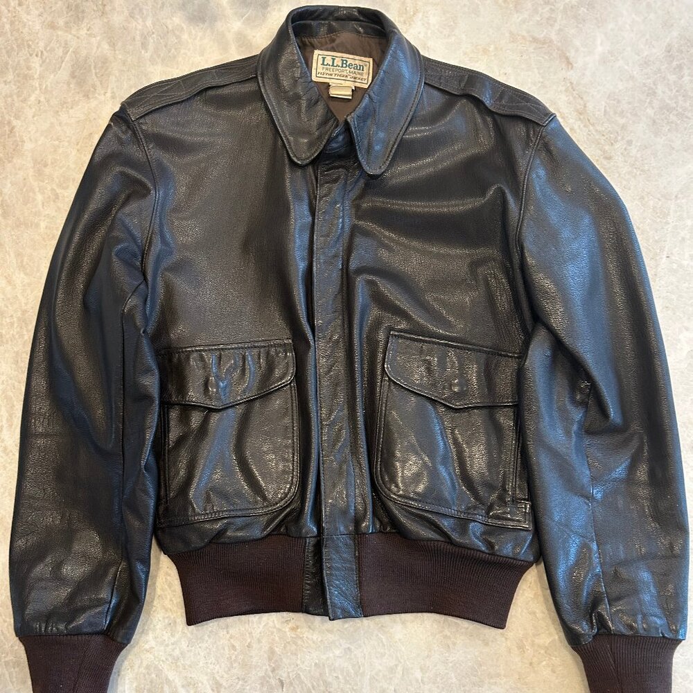 Vintage LL Bean Flying Tiger Leather Bomber Jacket, Size 40